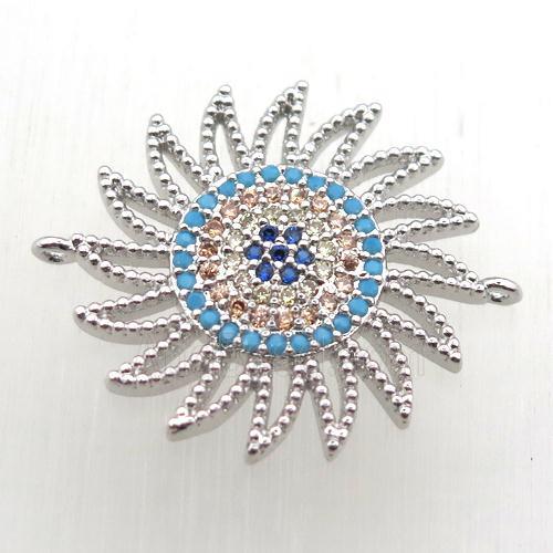 copper sun connector pave zircon, platinum plated