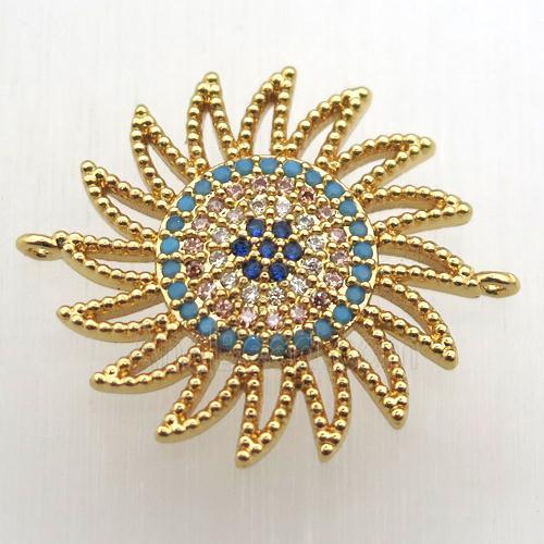 copper sun connector pave zircon, gold plated