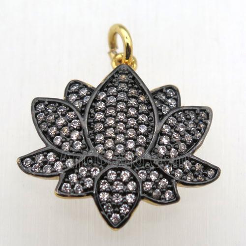 copper lotus pendant pave zircon, black plated