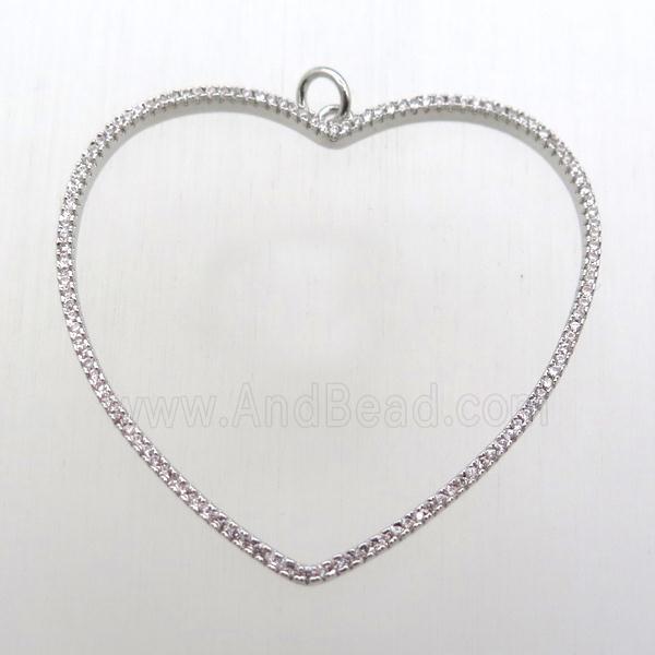 copper heart pendant pave zircon, platinum plated