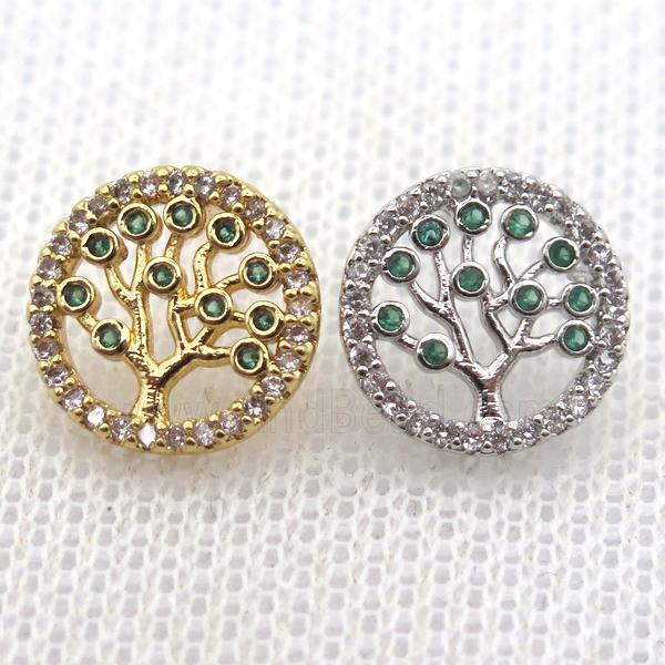 copper stud Earrings pave zircon, tree of life, mixed