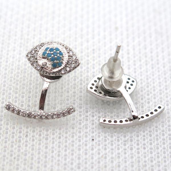 copper earring studs pave zircon, eye, platinum plated