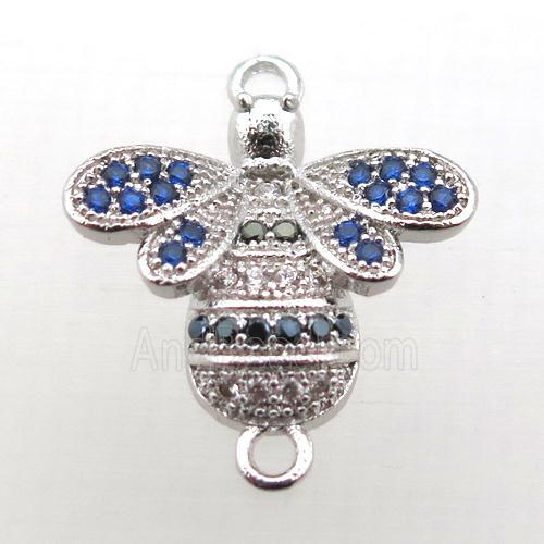 copper honeybee connector pave zircon, platinum plated