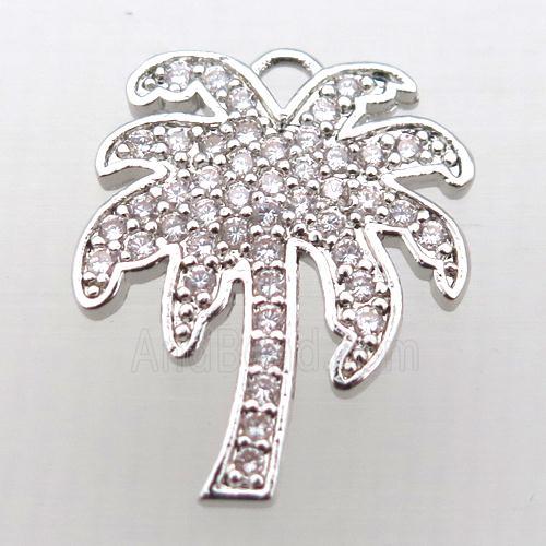 copper coconut tree pendant pave zircon, platinum plated