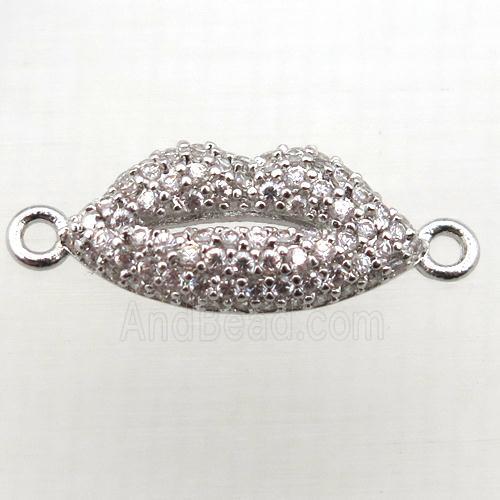 copper lip connector pave zircon, platinum plated