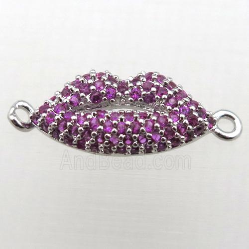 copper lip connector pave zircon, platinum plated