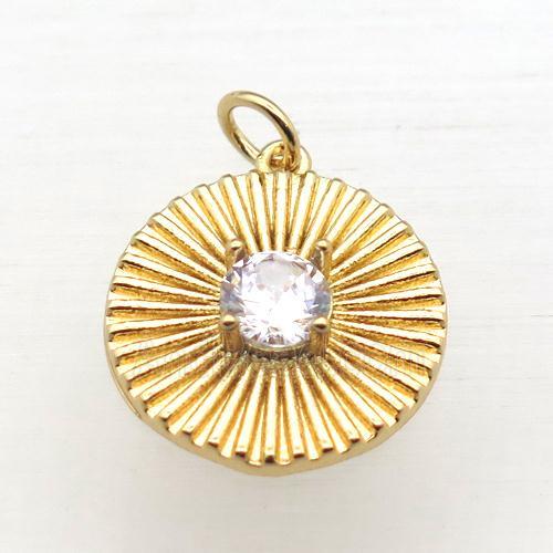 copper circle pendant pave zircon, gold plated