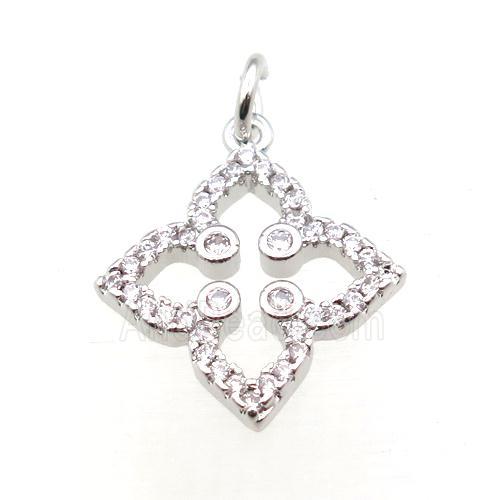 copper clover pendant pave zircon, platinum plated