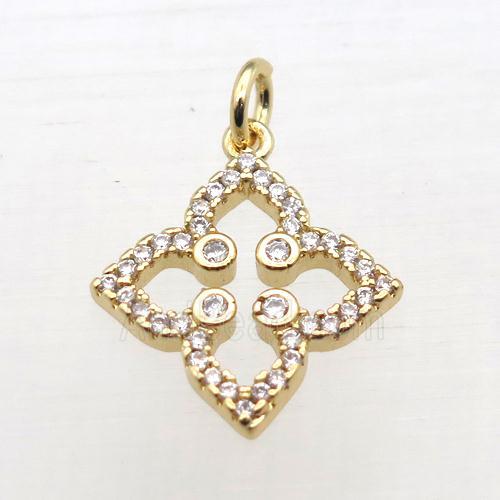 copper clover pendant pave zircon, gold plated