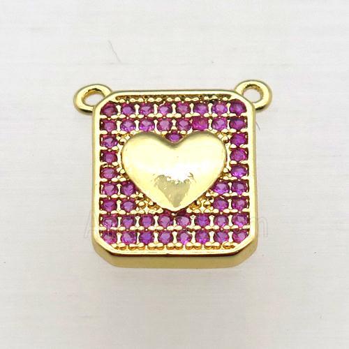 copper heart pendant pave zircon with 2loops, gold plated