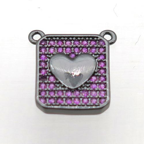 copper heart pendant pave zircon with 2loops, black plated