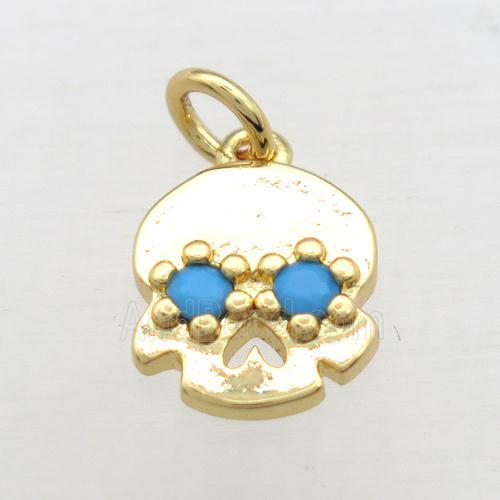 copper skull pendant pave zircon, gold plated