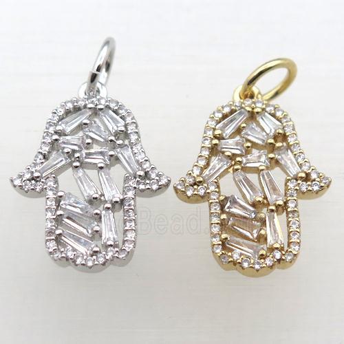 copper hamsahand pendant pave zircon, mixed color