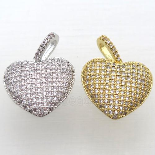 copper Heart pendant pave zircon, mixed color