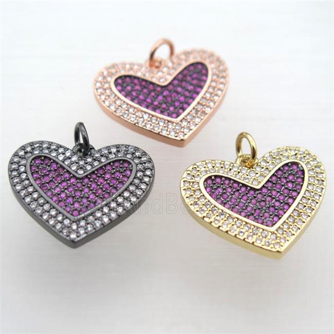 copper Heart pendant pave zircon, mixed color