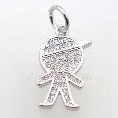 copper boy pendant pave zircon, platinum plated