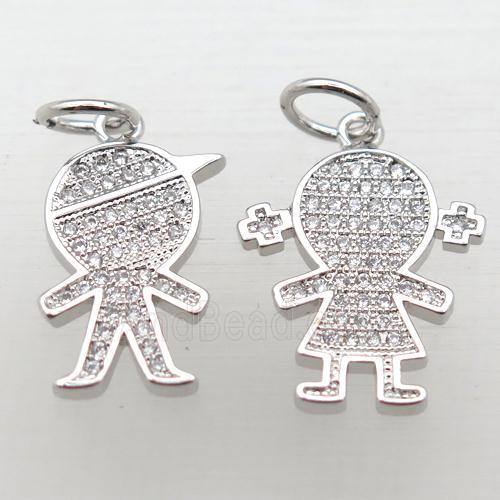 copper kids pendant pave zircon, platinum plated