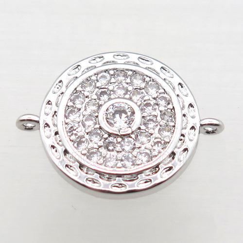 copper circle connector pave zircon, platinum plated