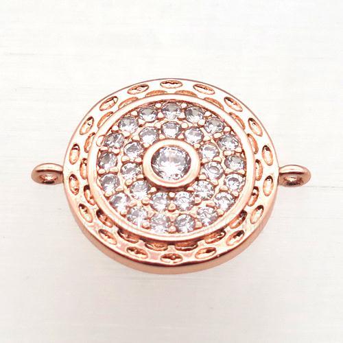 copper circle connector pave zircon, rose gold