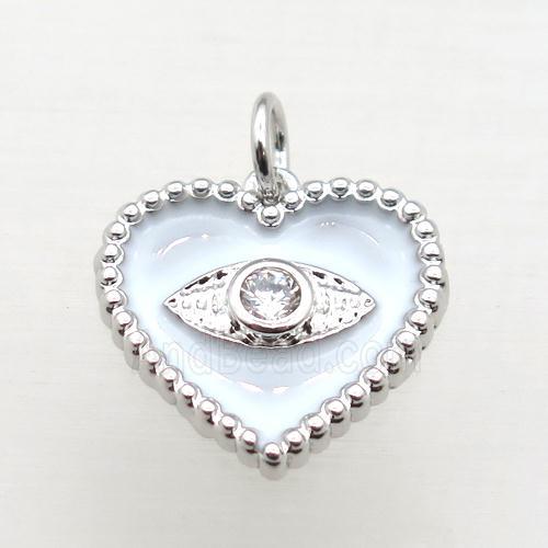 copper heart connector pave zircon whit white Enameling, platinum plated