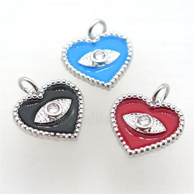 copper heart connector pave zircon, mix Enameling, platinum plated