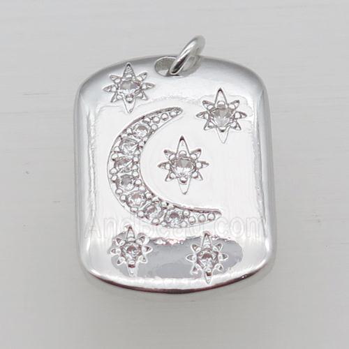 copper moon pendant pave zircon, platinum plated