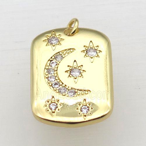 copper moon pendant pave zircon, gold plated