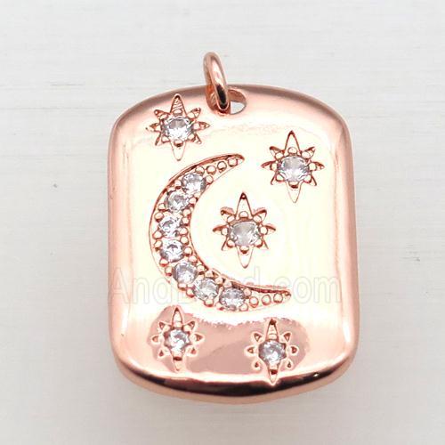copper moon pendant pave zircon, rose gold