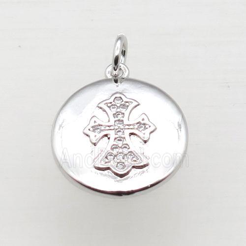 copper corss pendant pave zircon, platinum plated