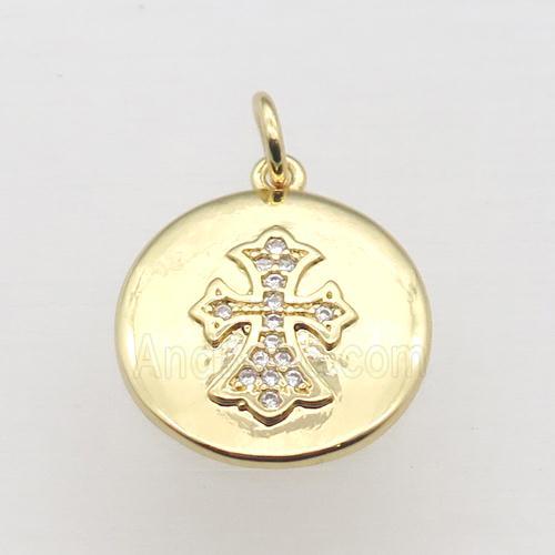 copper cross pendant pave zircon, gold plated