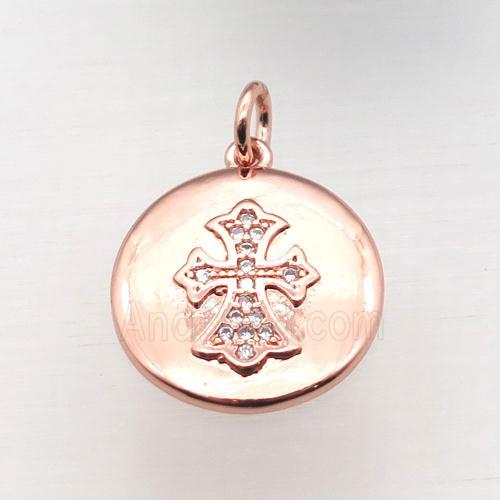 copper cross pendant pave zircon, rose gold