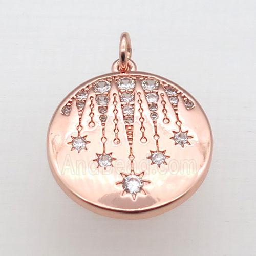 copper circle pendant pave zircon, rose gold