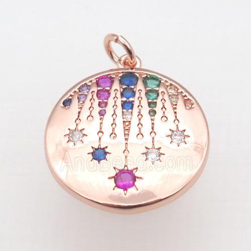 copper circle pendant pave zircon, rose gold