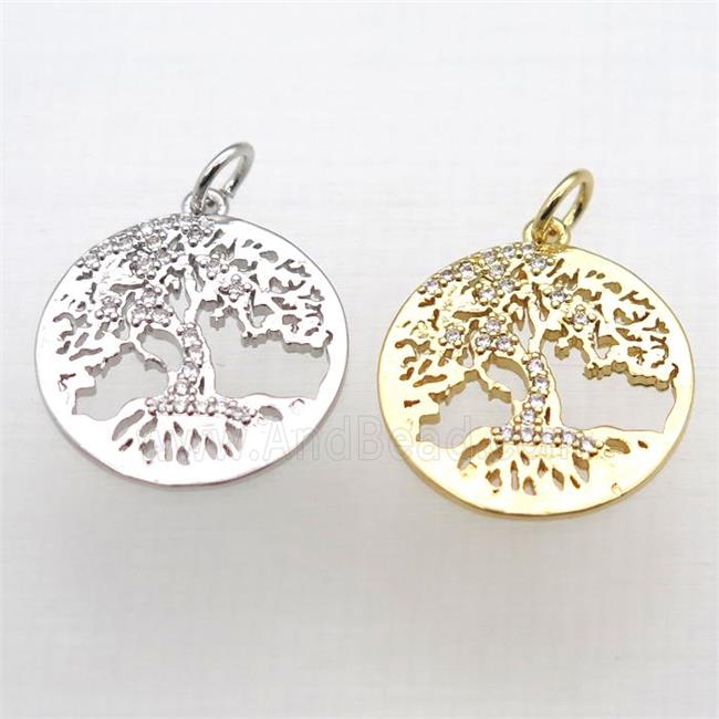 copper tree pendant pave zircon, mixed color