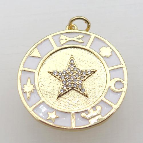 copper circle pendant pave zircon with Enameling, gold plated