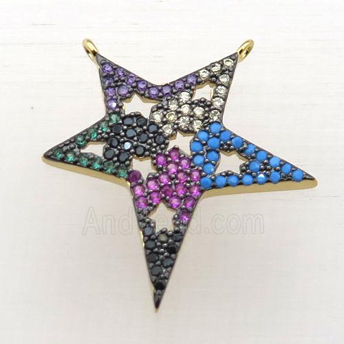 copper Star pendant pave zircon with 2loops, gold plated