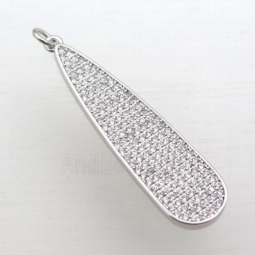 copper teardrop pendant pave zircon, platinum plated