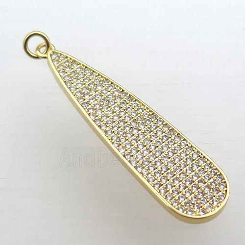 copper teardrop pendant pave zircon, gold plated