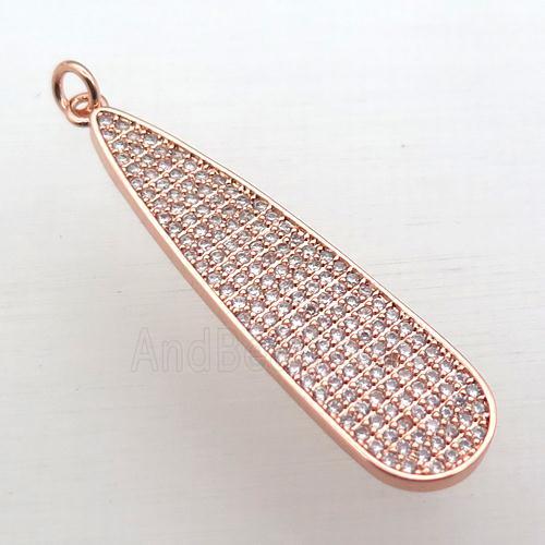 copper teardrop pendant pave zircon, rose gold