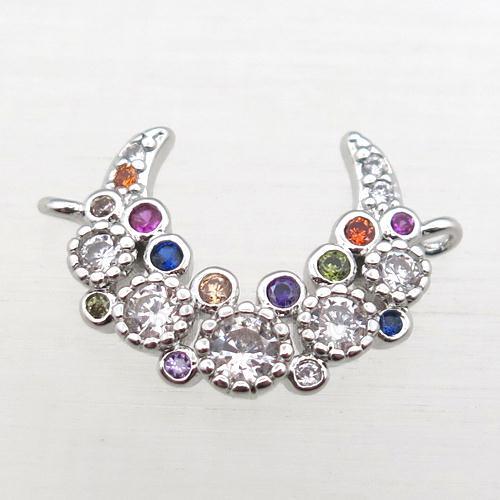 copper moon connector pave zircon, platinum plated