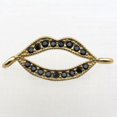 copper lip connector pave zircon, gold plated