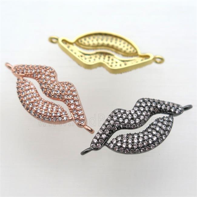 copper lip connector pave zircon, mixed color