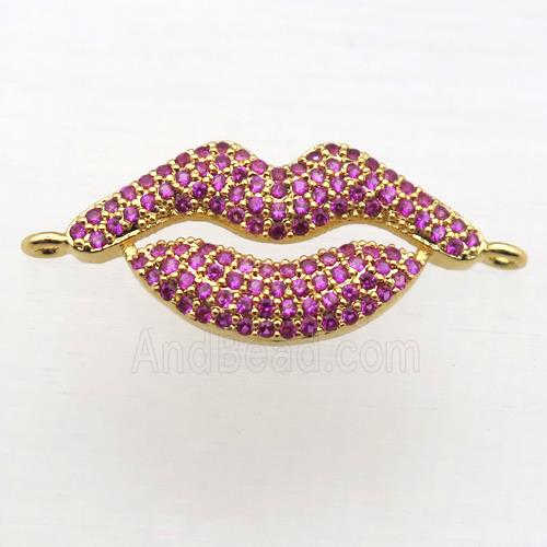 copper lip connector pave zircon, gold plated