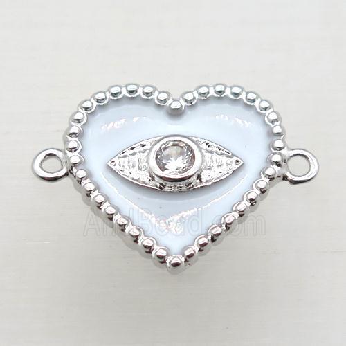copper heart connector pave zircon with Enameling, platinum plated