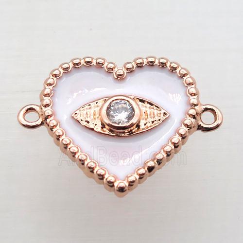 copper heart connector pave zircon with Enameling, rose gold