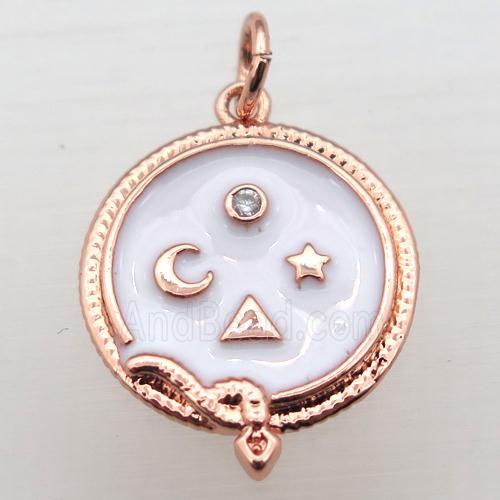 copper circle pendant pave zircon with enameling, rose gold