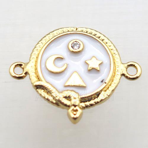 copper circle connector pave zircon with enameling, gold plated