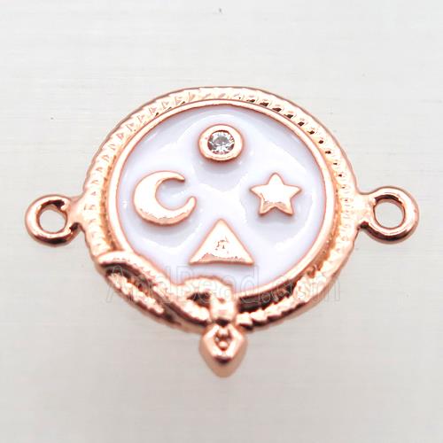 copper circle connector pave zircon with enameling, rose gold
