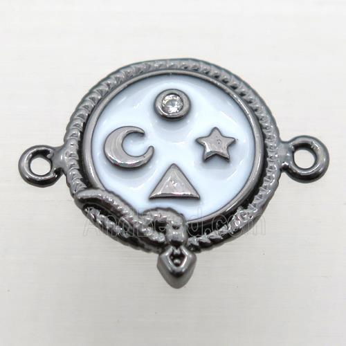 copper circle connector pave zircon with enameling, black plated