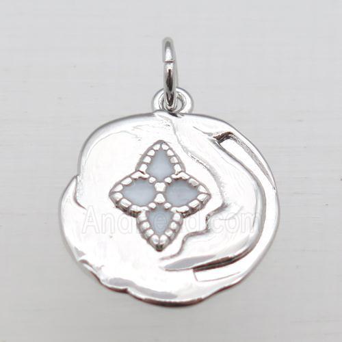 copper circle pendant with enameling, platinum plated